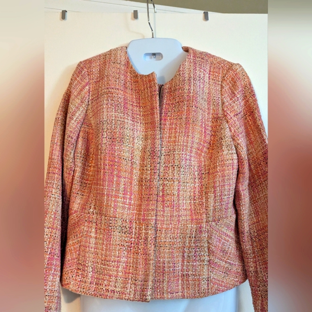 Talbots Tweed Blazer Jacket Full Zip Long Sleeves Pink Multi Women's 6P